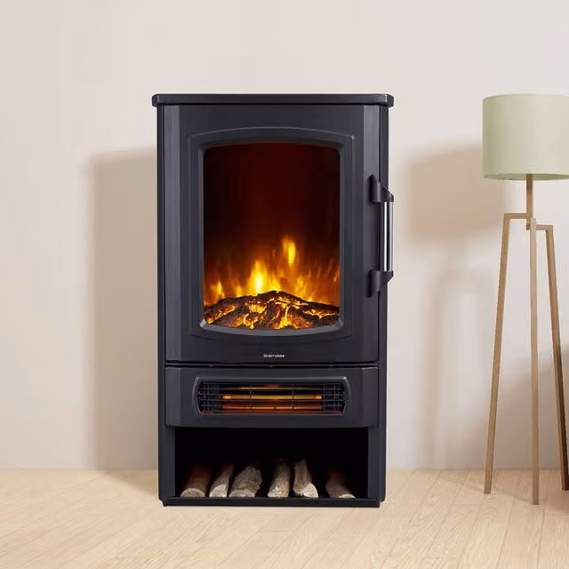 Neo Electric Heater with Realistic Flame and Log Store, 2000W, Black