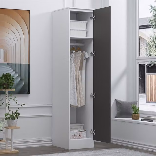 REFLECT 1 Door Wardrobe with Soft Close Doors in Grey High Gloss and Matt White Finish
