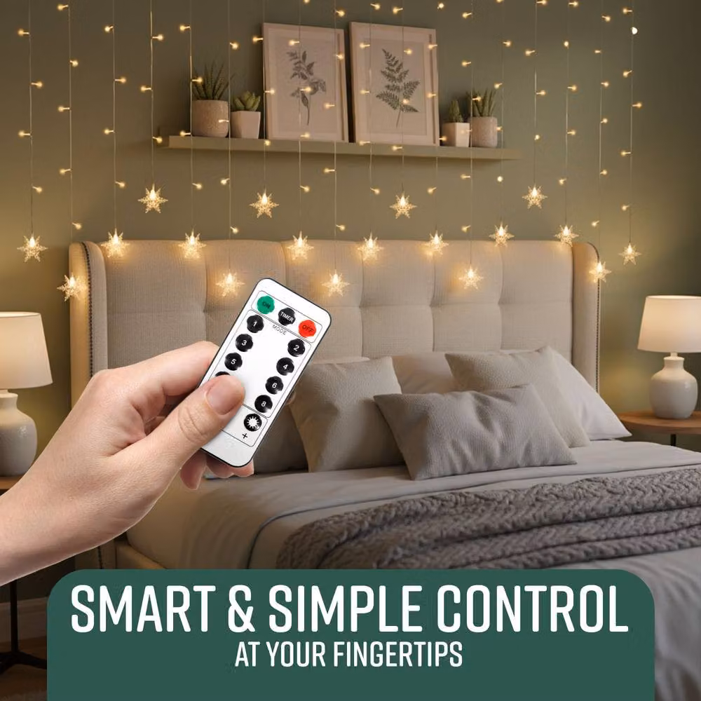 Globrite 104 LED Star Curtain Fairy Lights with Remote Control in Warm White – 3