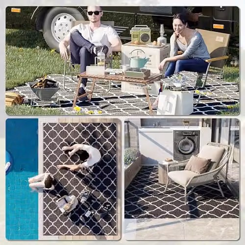 Outsunny Reversible Black Outdoor Garden Rug, W/D/H: 182 x 274 cm – 5