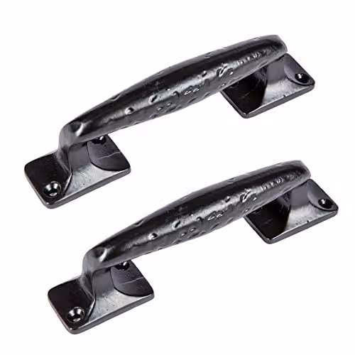 Hammer and Tongs Forged Iron Barn Door Handle, Matt Black, Pack of 2, Height: 150 mm – 1