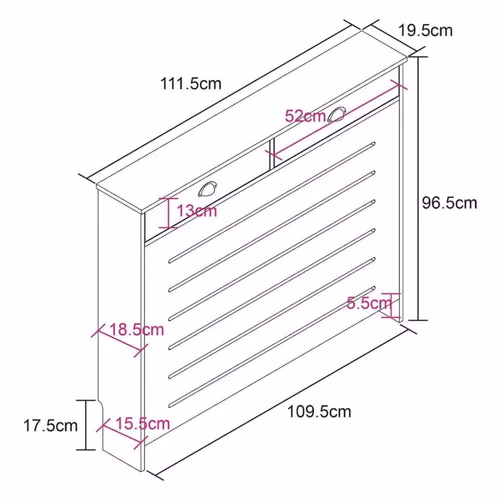 KORVIXA Black Traditional Radiator Cover Cabinet in Matt MDF, W/D/H: 111.5 x 19.0 x 96.5 cm – 2