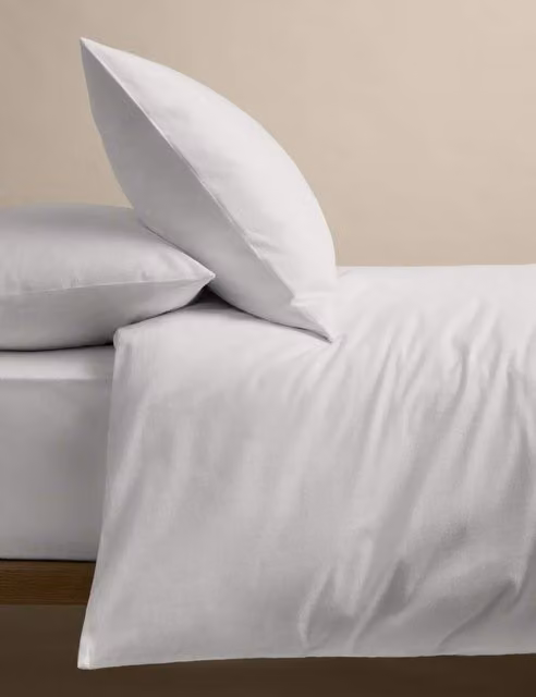 M&S Pure Cotton Brushed Flannelette Bedding Set in Dove Grey and White, 200 x 200 cm