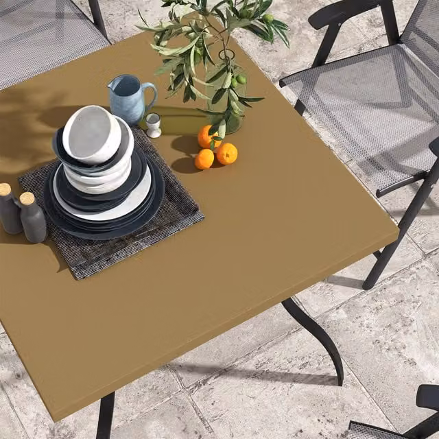 Outsunny Brown Square Metal Garden Dining Table with Umbrella Hole