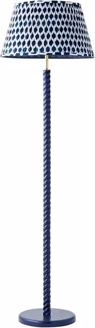 Amara Navy Twist Floor Lamp with Blue Fabric Ikat Pleat Shade and Wood Base