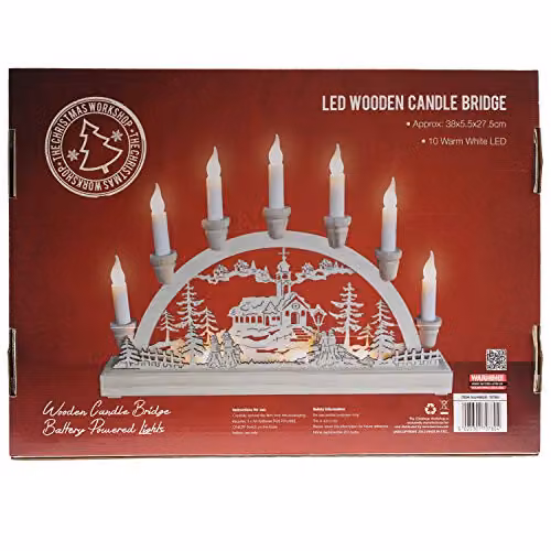 The Christmas Workshop 70780 Wooden Illuminated Candle Bridge with 7 Warm White Candles, W/D/H: 36 x 27.5 x 5.5 cm – 5