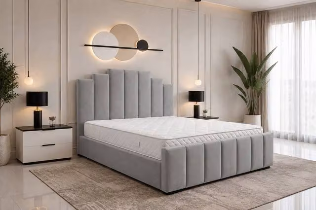 Soft Snooze Beds Art Deco Ottoman Divan Storage Bed in Silver Plush Velvet, W/D/H: 180 x 200 cm