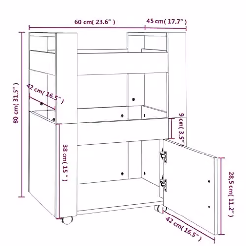 vidaXL Kitchen Trolley in Brown, W/D/H: 60 x 45 x 80 cm – 2