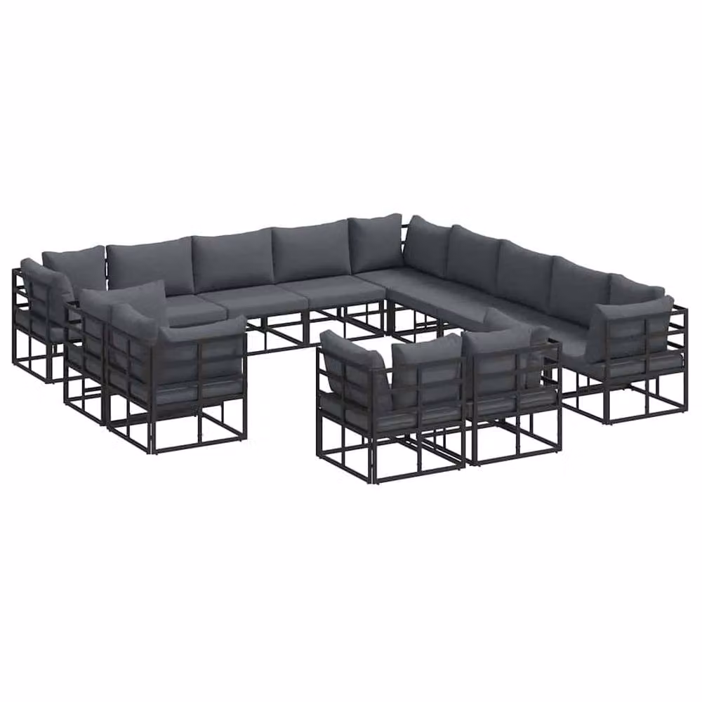Berkfield Home 13-Piece U-Shape Garden Sofa Set in Black with Powder Coated Aluminium Frame, W/D/H: 353 x 353 x 71 cm – 2