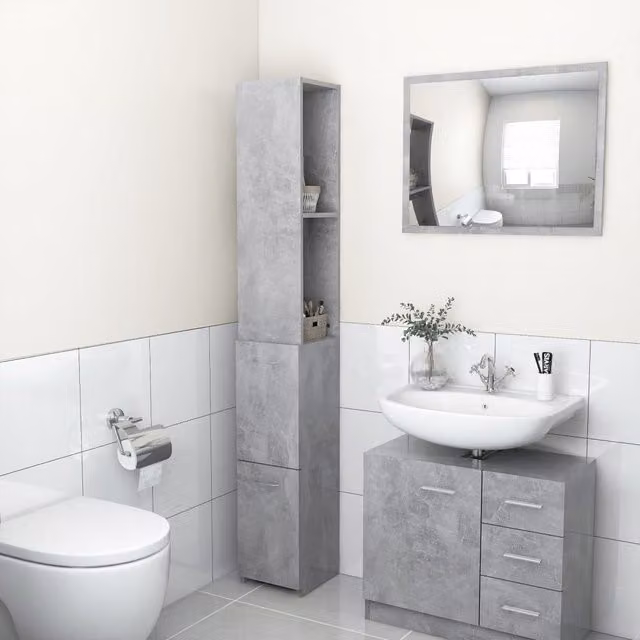 Berkfield Home Modern Freestanding Bathroom Cabinet in Concrete Grey, W/D/H: 25 x 26.5 x 170 cm