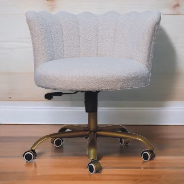 Artisan Furniture White Bouclé Swivel Chair with Solid Wood Frame