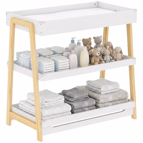 AIYAPLAY Baby Changing Table with 2 Storage Shelves and Changing Mat, White