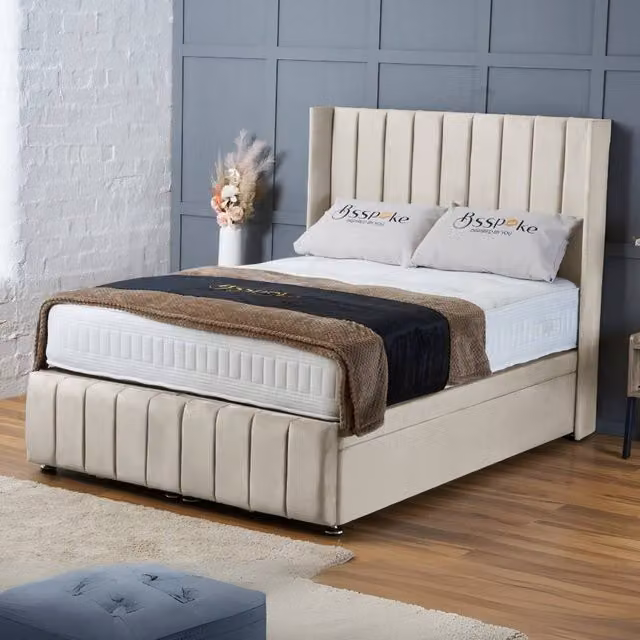 BSSPOKE Zoe Ottoman Divan Bed in Beige Plush Velvet, Super King, W/D/H: 200 x 160 x 137.16 cm