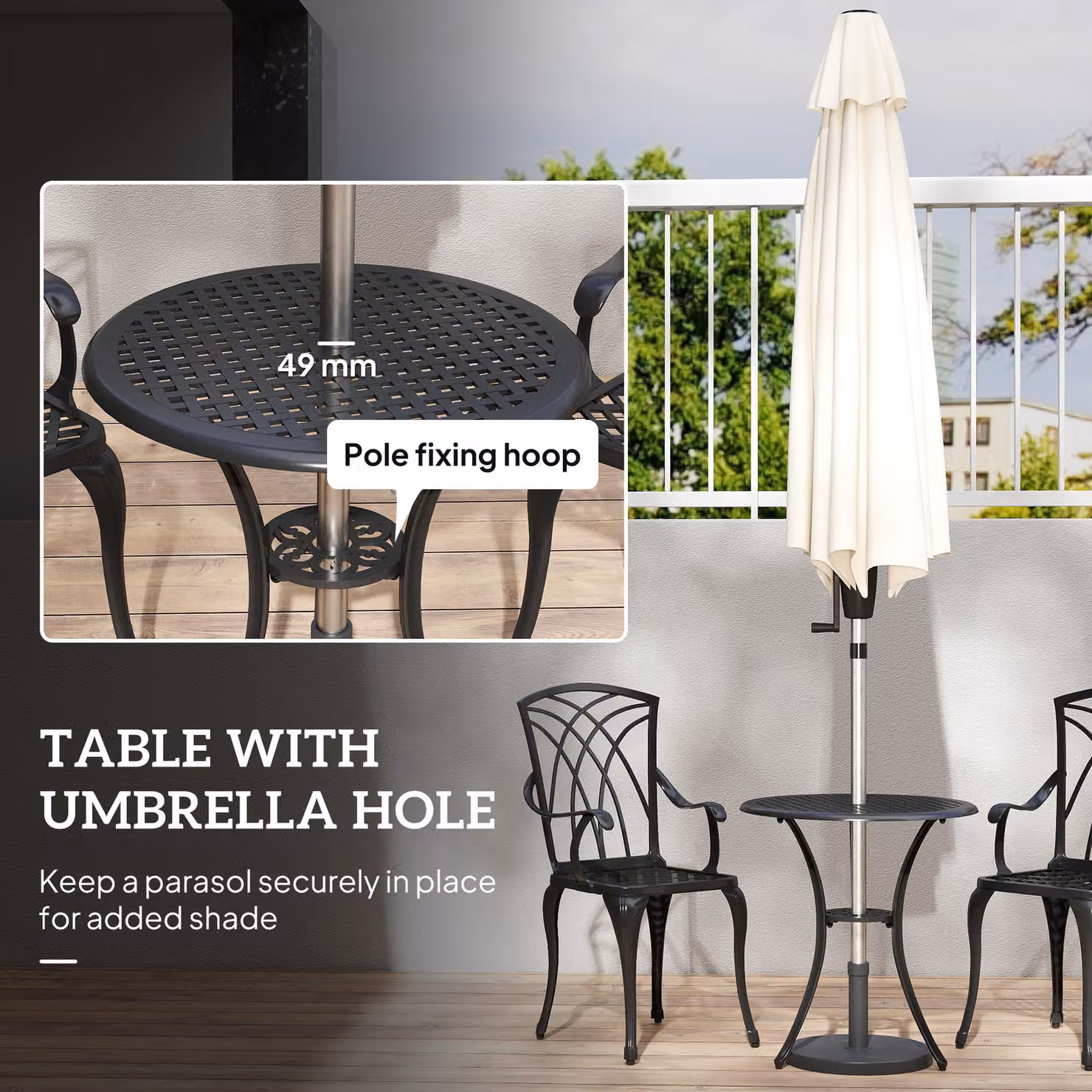 Outsunny 3 Piece Cast Aluminium Bistro Set with Round Coffee Table and 2 Chairs for Garden and Balcony – 5