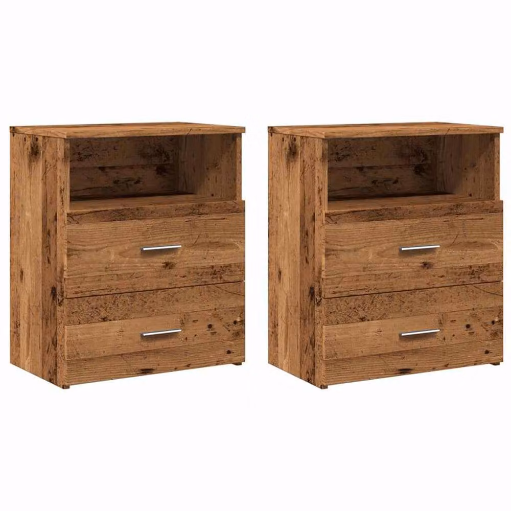 Berkfield Home Set of 2 Stylish Bedside Cabinets in Brown Old Wood, W/D/H: 50 x 32 x 60 cm – 2