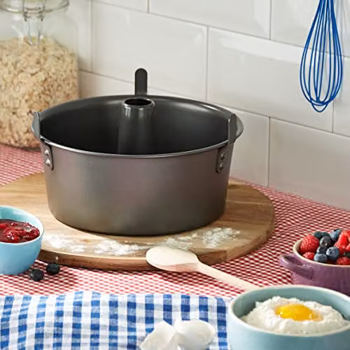 Chicago Metallic 2pc Non-Stick Carbon Steel Round Angel Food Cake Tin with Loose Base, Grey, Diameter: 25 cm – 8