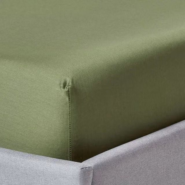 Homescapes Organic Egyptian Combed Cotton Extra Deep Fitted Sheet, Green, W: 90 cm x L: 200 cm