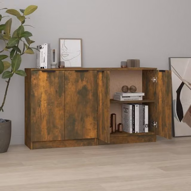 Berkfield Home Set of 2 Smoked Oak Sideboards in Brown, W/D/H: 60 x 30 x 70 cm – 1