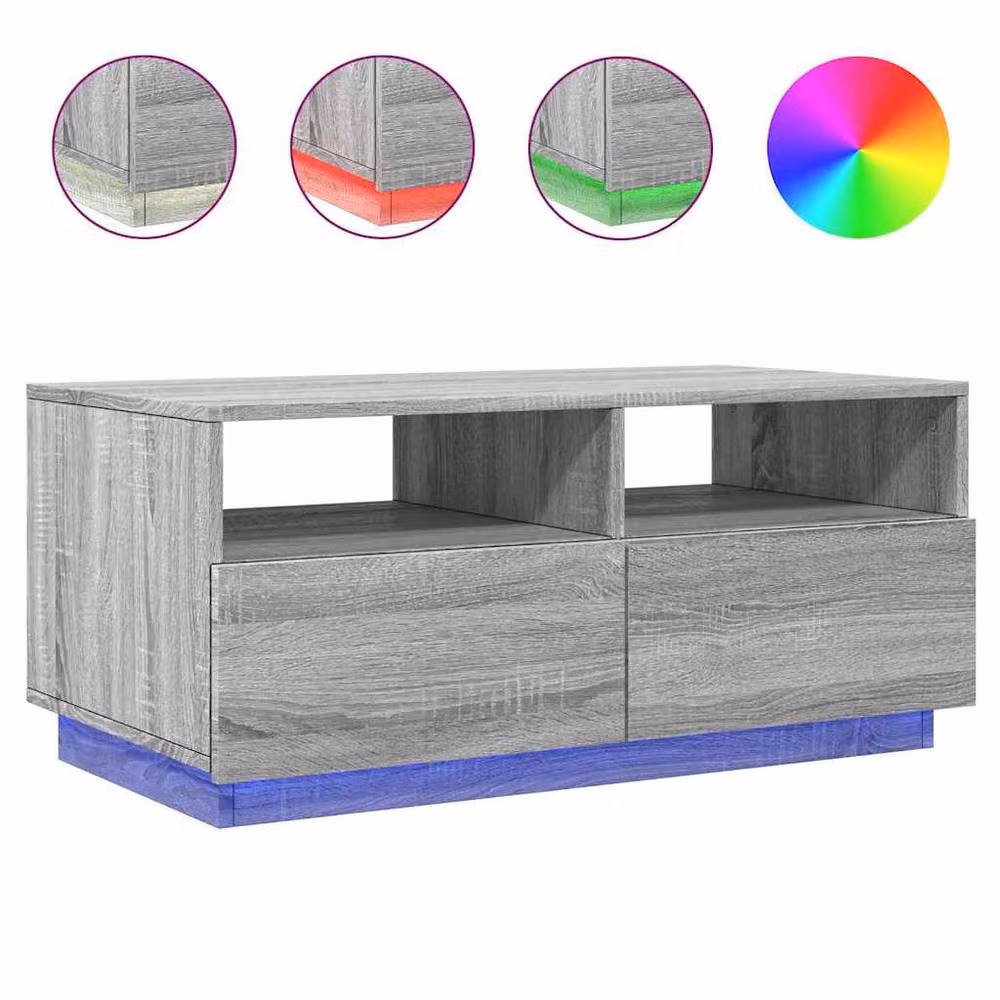 Berkfield Home Modern Coffee Table with LED Lights in Grey Sonoma, W: 90 cm, D: 49 cm, H: 40 cm – 2