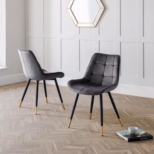 Julian Bowen Hadid Set of 2 Grey Velvet Upholstered Dining Chairs