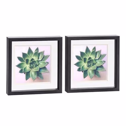 Nicola Spring 2 Piece Square 3D Shadow Box Photo Frame Set with Glass Aperture in Black or White – 1