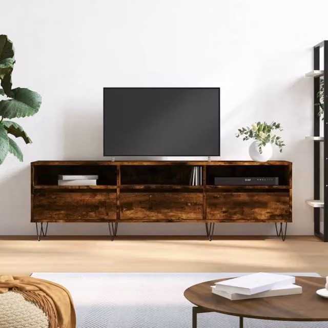 Berkfield Home Smoked Oak TV Cabinet in Brown, W/D/H: 150 x 30 x 44.5 cm – 1