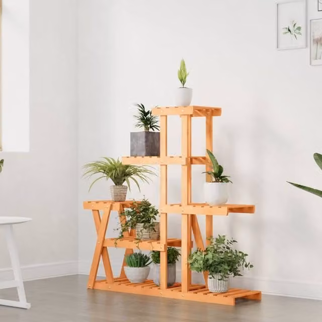 Berkfield Home Elegant Flower Stand in Brown Solid Wood, W/D/H: 95 x 25 x 96 cm