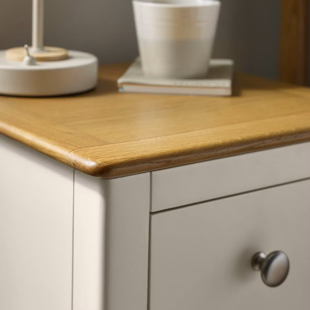 Cheshire Langford Compact 3 Drawer Bedside Table in Truffle Grey and Oak – 3