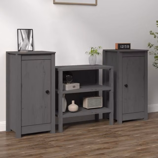 Berkfield Home Set of 2 Rustic Grey Solid Wood Pine Sideboards, W/D/H: 40 x 35 x 80 cm