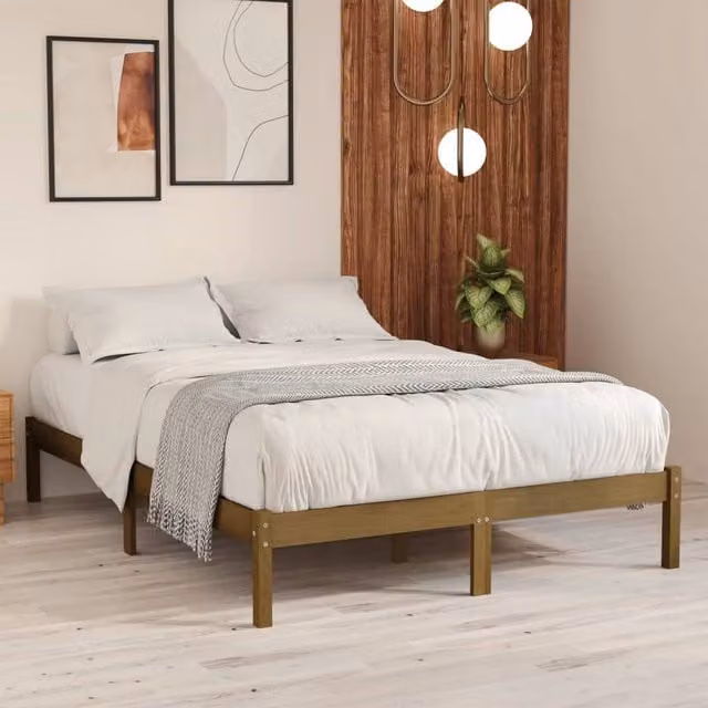 Berkfield Home Modern Solid Wood Pine Bed Frame, Brown, W/D/H: 200 x 200 cm