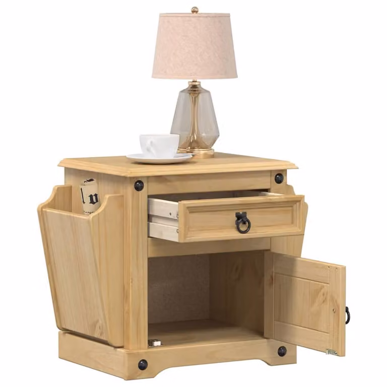 Berkfield Home Corona Bedside Cabinet in Light Brown Solid Pine Wood, W/D/H: 45 x 35 x 47.5 cm