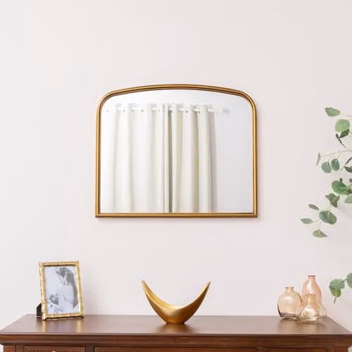 Melody Maison Gold Art Deco Arched Metal Framed Wall Mirror, W: 60 cm, H: 40 cm – 1