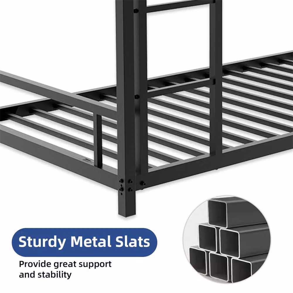 Direct Wicker Black Metal Two-Level Bunk Bed for Children with Safety Railing and Ladder, W/D/H: 90 x 190 x 160.5 cm – 4
