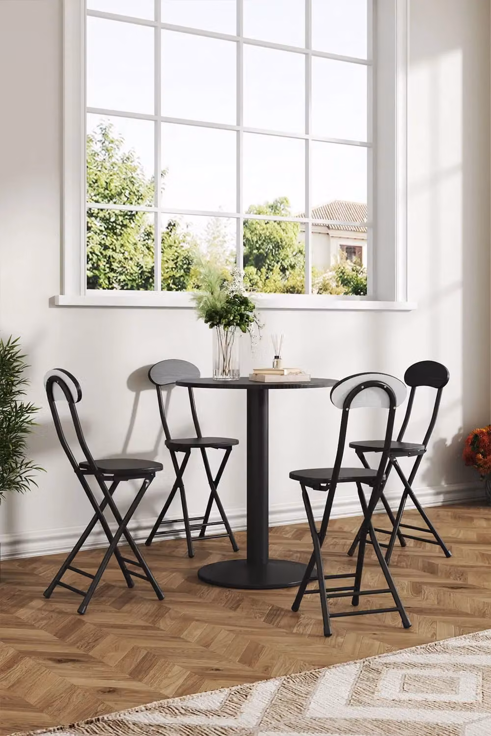 Livingandhome 5-Piece Black Round Bistro Dining Set with Table and 4 Chairs – 3