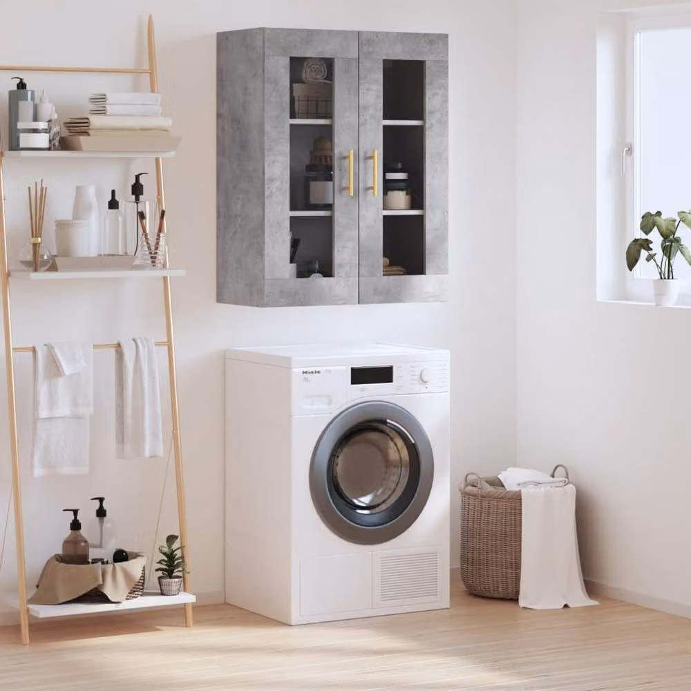 Berkfield Home Wall Mounted Cabinet in Concrete Grey with Glass Doors, W/D/H: 69.5 x 34 x 90 cm – 2