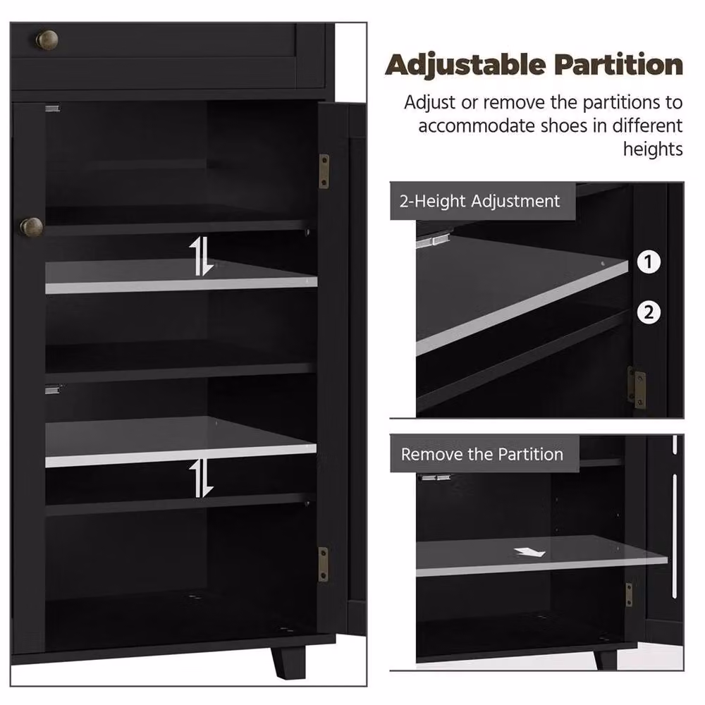 Kelvenix Black Wooden Shoe Storage Cabinet with Hinged Doors and Internal Shelves – 5