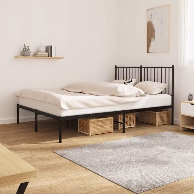Berkfield Home Metal Bed Frame with Headboard, Black, W: 140 cm, L: 190 cm – 1