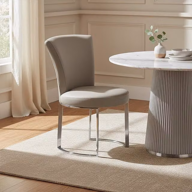 Orsina Grey Faux Leather Dining Chair with Silver Metal Cantilever Base