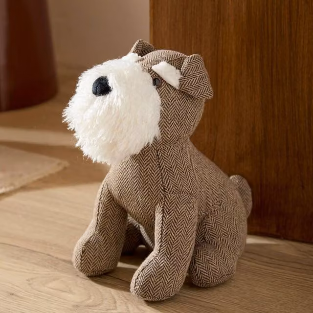 Furn Schnauzer Dog Herringbone Doorstop in Brown and Multicolour, H 24 x W 25 x D 20 cm