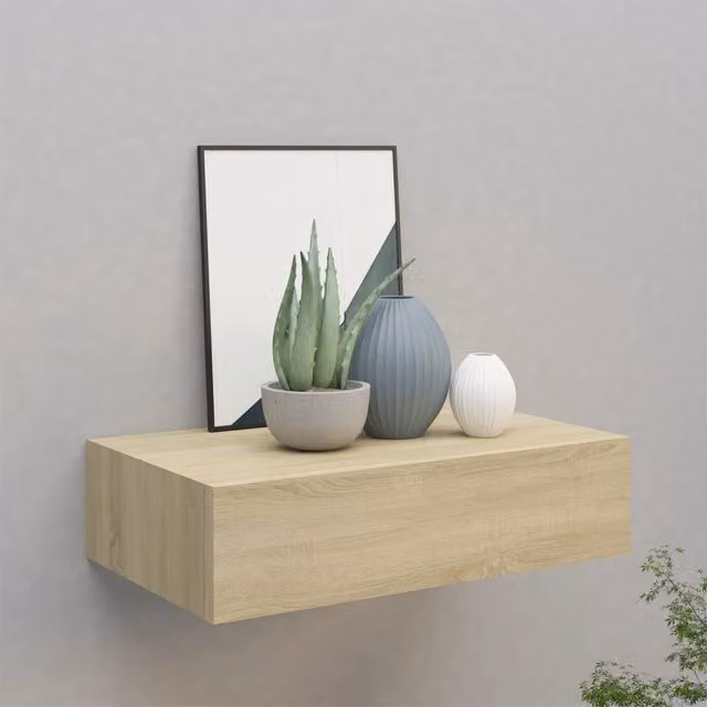 Berkfield Home Wall-mounted Oak Drawer Shelf in Brown, W: 40 cm, D: 23.5 cm, H: 10 cm – 1