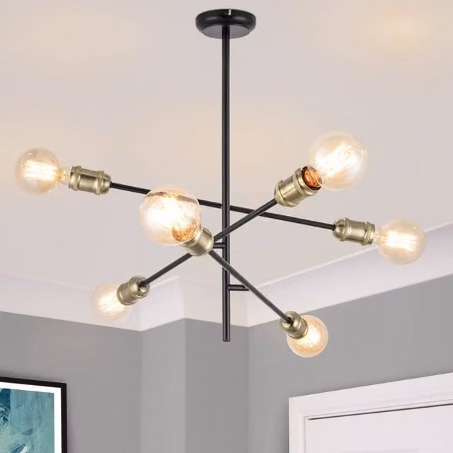COSYLYTE Charlton 6 Light Adjustable Arm Ceiling Light in Matt Black