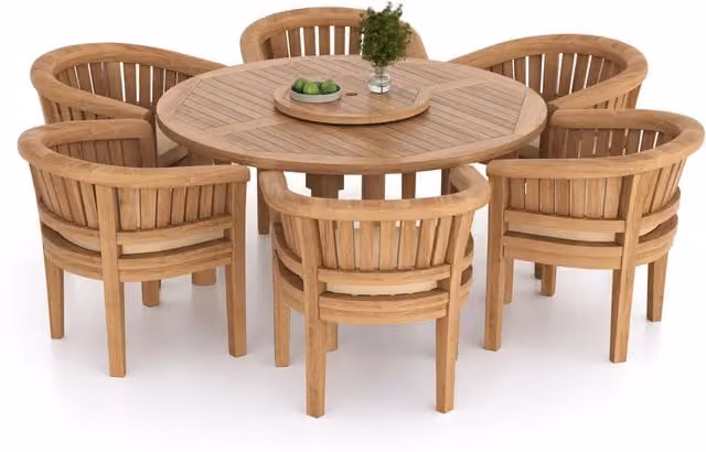 Eterna Nimes Teak Garden Dining Table and 6 Chair Set with Cream Cushions in Brown
