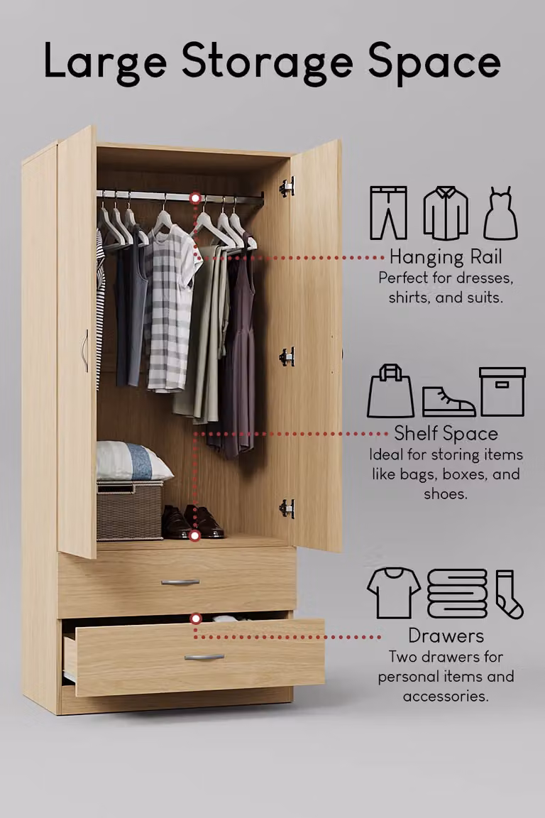 Home Discount Vida Designs Riano Modern 2 Door 2 Drawer Wardrobe in Brown