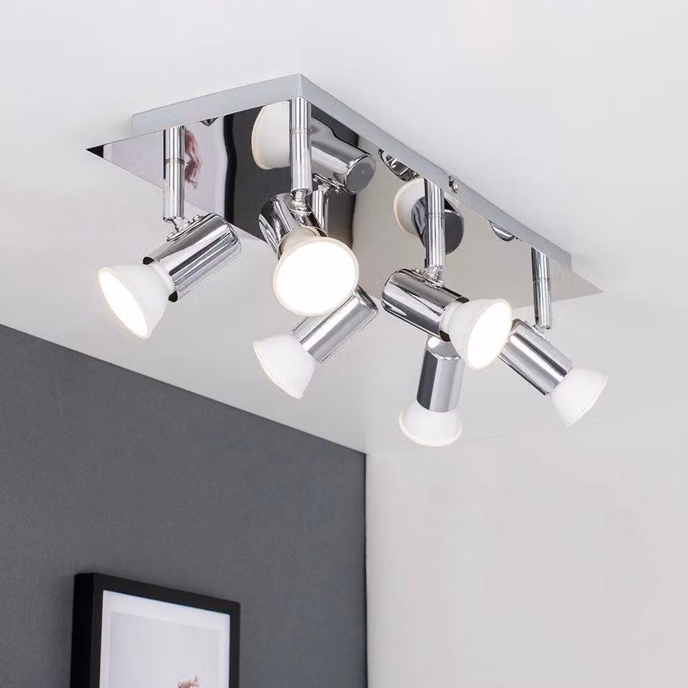 ValueLights Chrome Silver Ceiling Bar Spotlight with Warm White GU10 LED Bulbs – 2