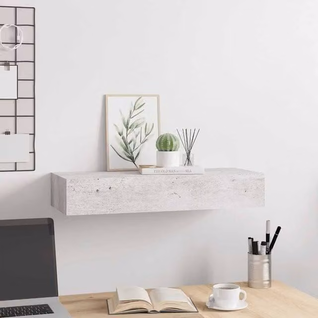Berkfield Home Elegant Wall-mounted Drawer Shelf in Concrete Grey, W: 60 cm, D: 23.5 cm, H: 10 cm