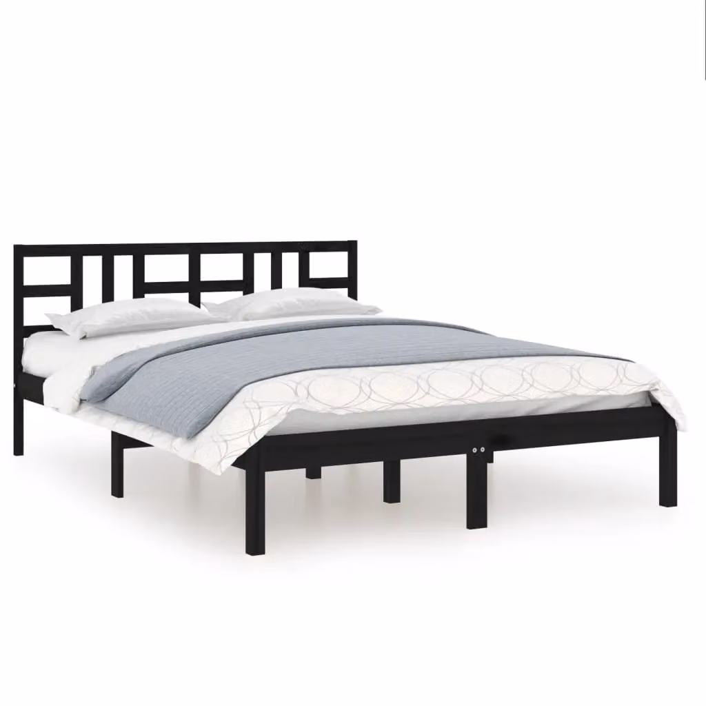 Berkfield Home Black Solid Pine Wood Bed Frame W/D/H: 200 x 200 cm – 2