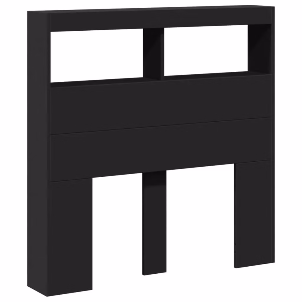 Berkfield Home Modern Black Headboard Cabinet with LED Lighting and USB Charging Port, W/D/H: 100 x 17 x 102 cm – 3