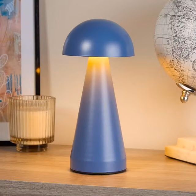 Lighting Collection Rechargeable Denim Dome Table Lamp in Blue