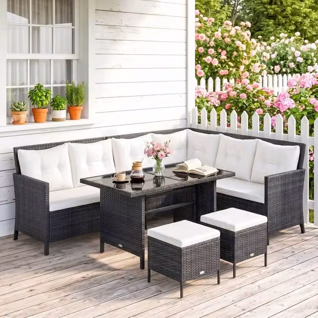 Outsunny 6 Piece Modern Rattan Garden Sofa Set with Cushions in Black and Grey – 2