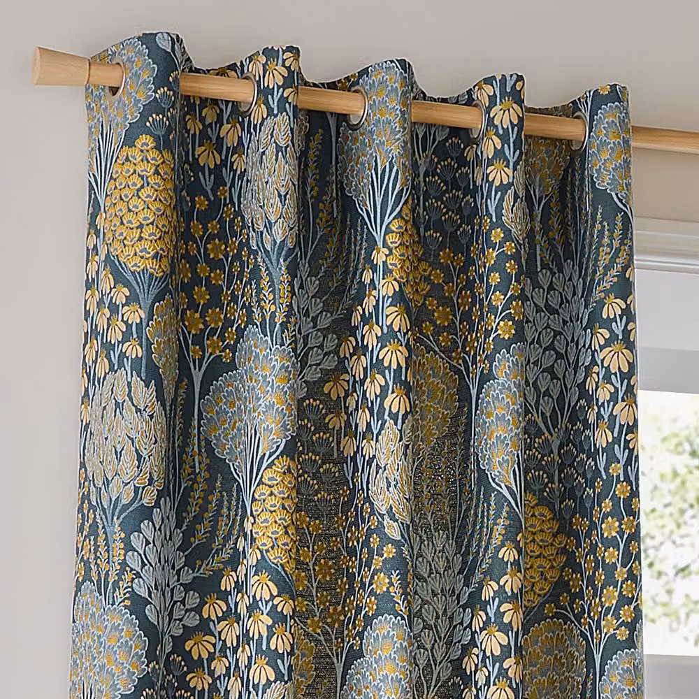 Wylder Ophelia Floral Blue Room Darkening Eyelet Curtain Pair, Width: 168 cm, Drop: 229 cm – 2